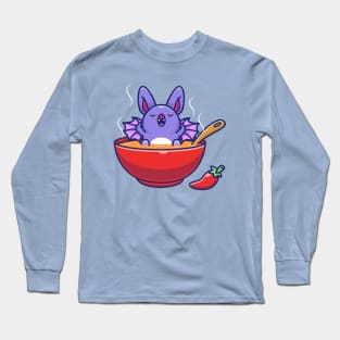 Cute Bat Relax On Soup Cartoon Long Sleeve T-Shirt